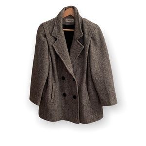 Vintage Herman Kay Black & White Houndstooth Wool Pea Coat Sz S-M